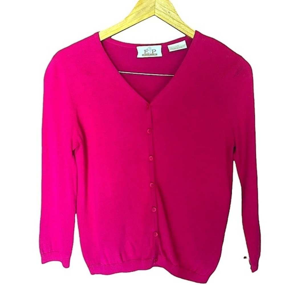 NEW EP Pro Raspberry Pink Cardigan Sweater Size Small V Neck Silk & Cotton